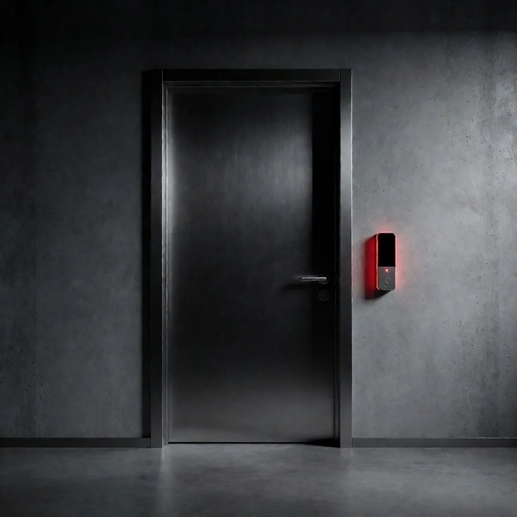Interior de oficina segura con panel de seguridad