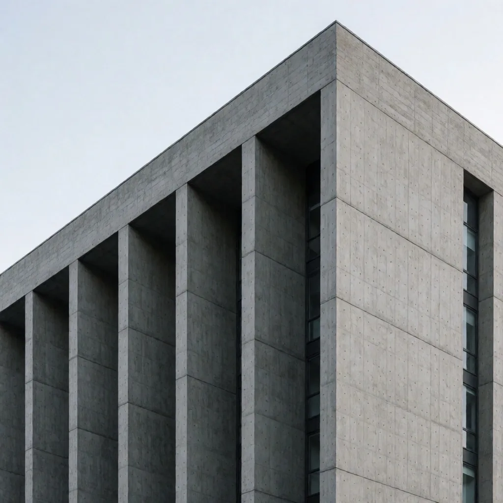 Fachada de edificación con detalles arquitectónicos en tonos grises